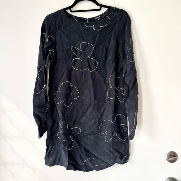 NWT Madewell Shift Long Sleeve Mini Dress in Floral True Black - Picture 7 of 10